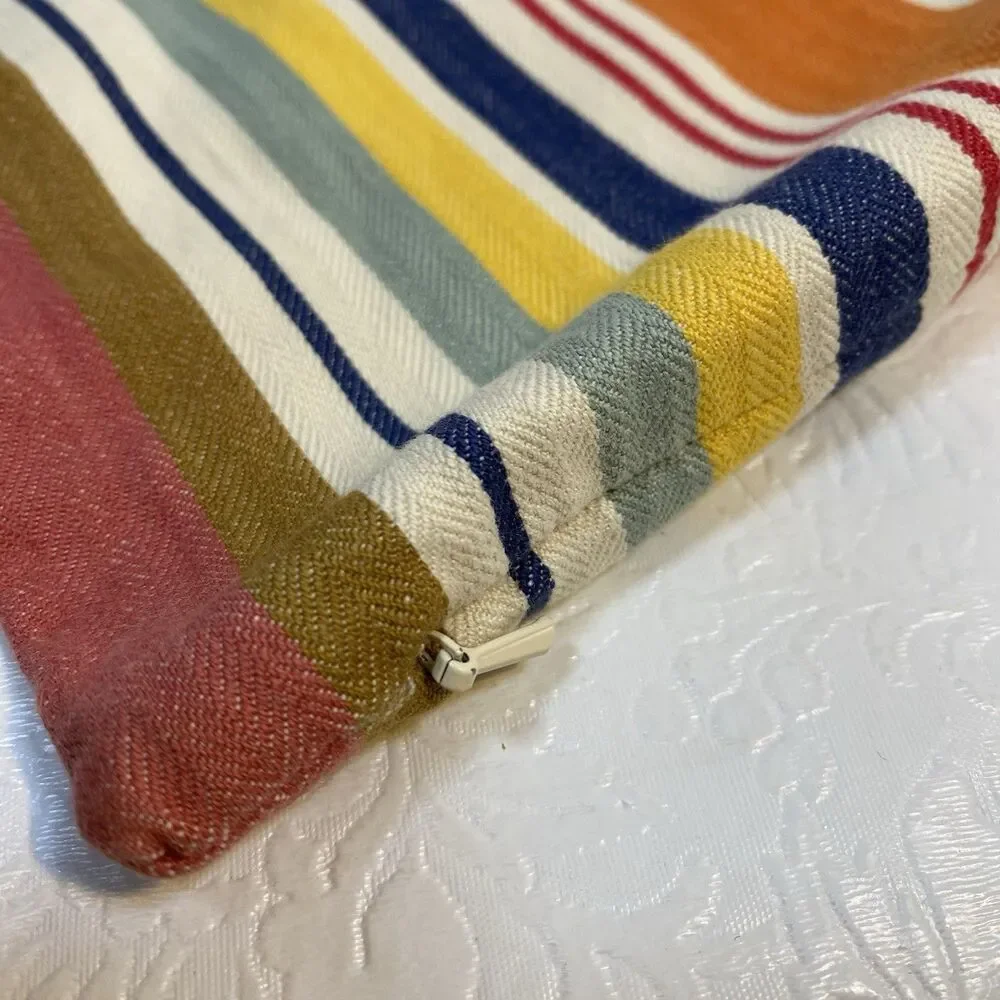2 Pottery Barn Lumbar Pillow Covers Cotton Striped